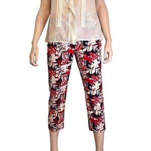 Reitmans Capri Pants Cotton Floral Colourful Bold Print Pockets Red Navy Cropped